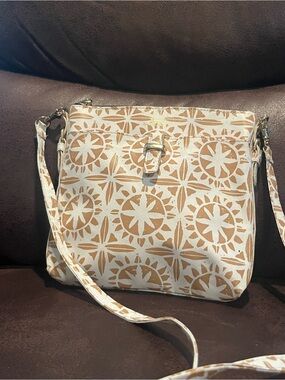 Scout White and Tan Patterned Crossbody Bag